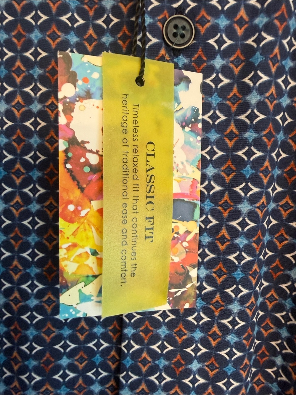 NWT - Men’s L- Robert Graham Navy and Light Blue Printed Button-Down Shirt - Picture 2 of 4